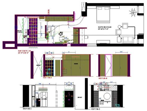 2d Bedroom Plan And Section Drawings Dwg Autocad File Cadbull