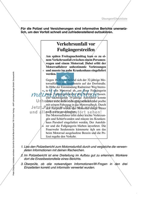 Ubungen deutsch klasse 3 4 kostenlos zum download. Berichte schreiben, Thema Verkehrsunfall: Übungen und ...