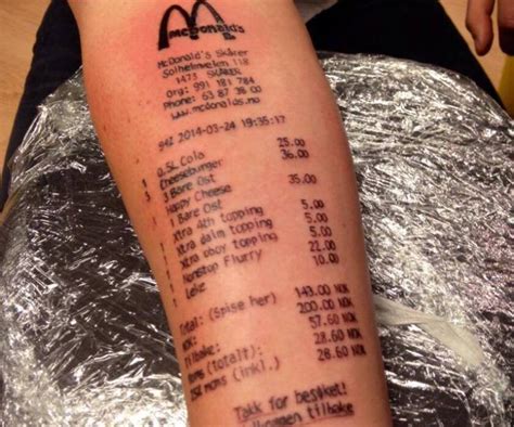 Norwegian Teen Tattoos Mcdonalds Receipt On His Arm Confirms Big Mac