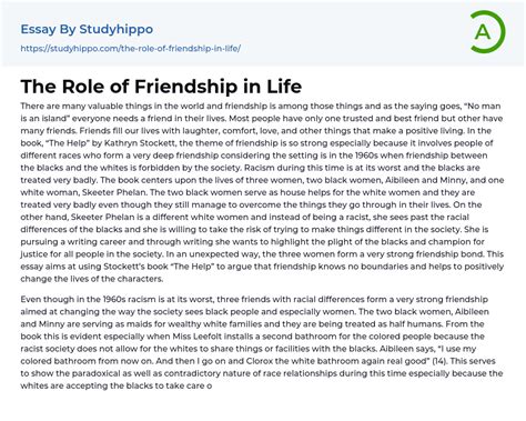 The Role Of Friendship In Life Essay Example