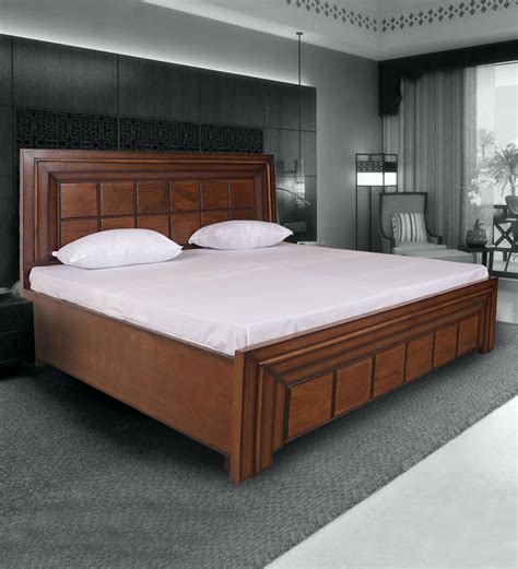 Buy Wendy King Size Bed With Storage In Light Walnut Finish By