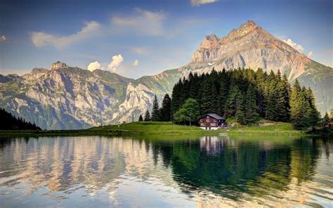 La Suisse Le Lac La Cabane Les Montagnes Les Alpes Fond Ecran