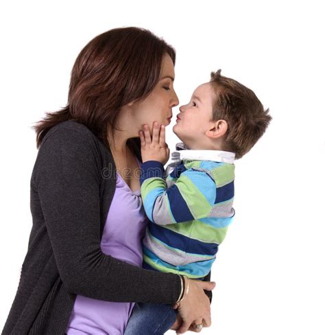 Portrait Of A Mother Kissing Her Son Stock Image Image Of Expressive Kissing