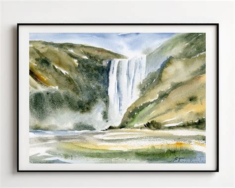 Iceland Painting Original Art Icelandic Waterfall Painting Etsy