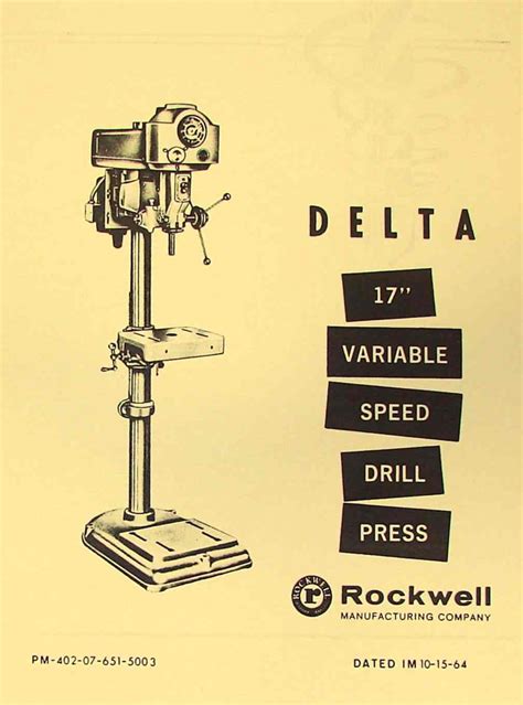 Rockwell 17 Old Variable Speed Drill Press Instructions And Parts Manual