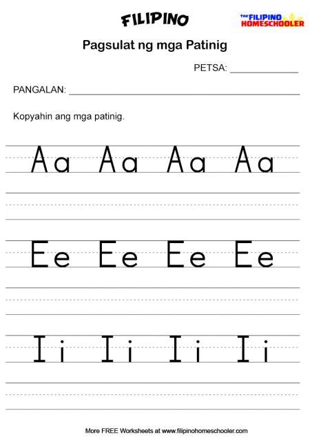 Pagsulat Ng Mga Patinig Worksheets — The Filipino Homeschooler