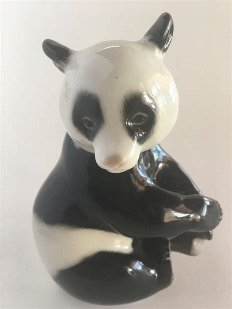Vintage Lomonosov Panda Porcelain Figurine Seated Right Facing Etsy