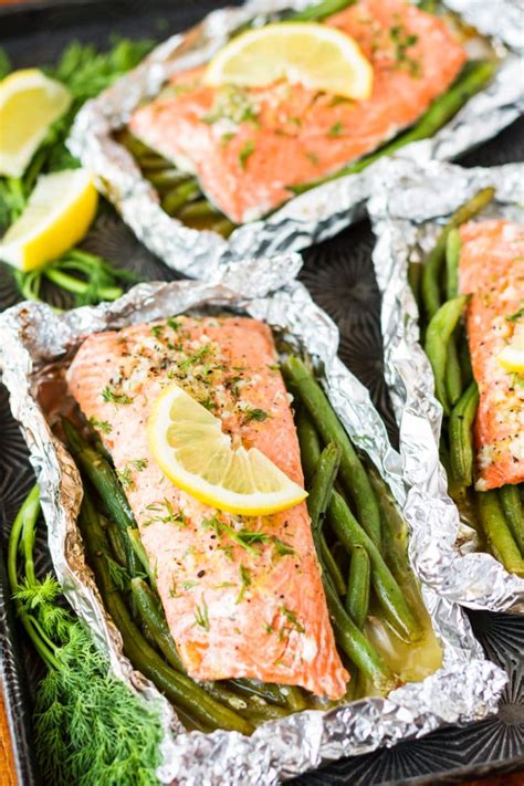 Easy Grilled Salmon In Foil Packets With Green Beans Unsophisticook
