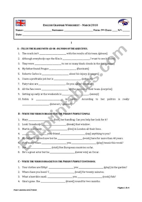 Grammar Worksheet For Esl Students