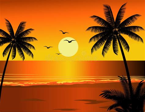 Puesta Del Sol En La Playa Ilustración Del Vector Ilustración De Feliz