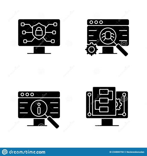 Use Of Digital Technologies Black Glyph Icons Set On White Space Stock