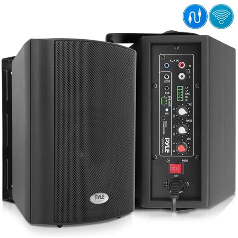 Pyle Bluetooth Wall Mount Speaker System Active Powered Wall Mount