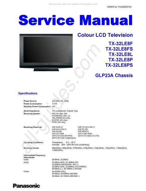 Panasonic Tx 32le8f Service Manual Pdf Download Manualslib