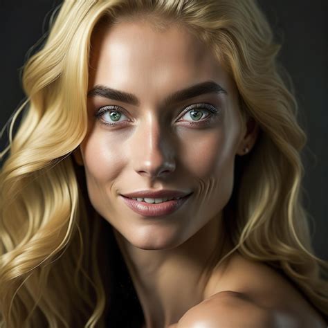 premium ai image a woman with blonde hair and green eyes is looking at the camera