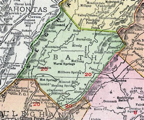 Bath County Virginia Map 1911 Rand Mcnally Warm Springs Millboro