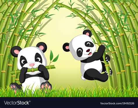 Two Cute Panda In A Bamboo Forest Royalty Free Vector Image