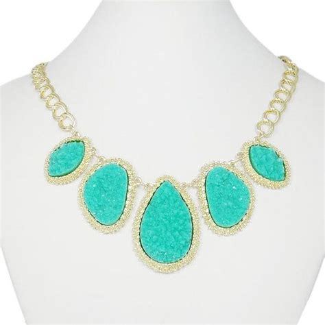 Off Aquamarine Seafoam Druzy Necklace Turquoise Drop Necklace