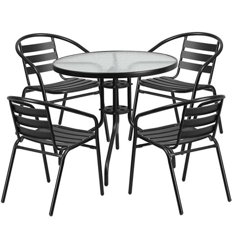 Flash Furniture 2375 Round Glass Metal Table With 2 Black Metal
