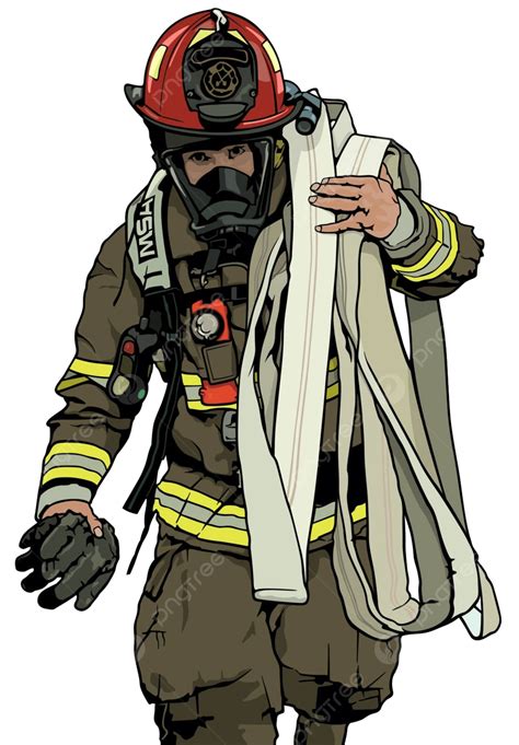 Firefighter With Fire Hose Mask Helmet Man Vector Mask Helmet Man