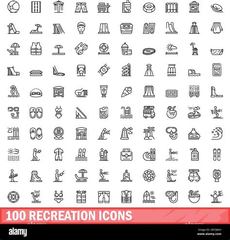 100 Recreation Icons Set Outline Illustration Of 100 Recreation Icons