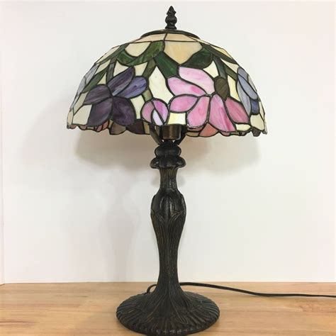Vintage Purple Blue And Pink Tiffany Style Stained Glass Lamp Vintage Home Decor Stained