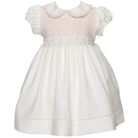 Baby Girl Ivory Smocked Dress In Wool For Winter Holidays Smocked