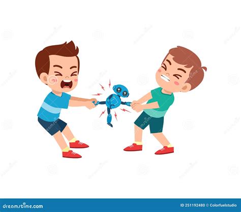 Little Kid Pulling Toy With Friend And Feel Angry Stock Illustration