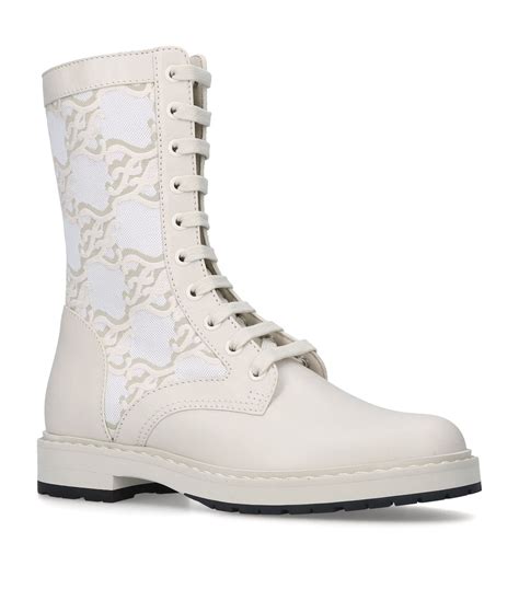 Fendi Ivory Leather Monogram Combat Boots Harrods Uk