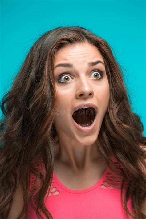 Portrait Of Young Woman With Shocked Facial Expression Stock Image Image Of Emotional Amazing