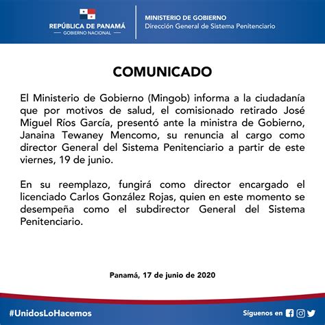 Comunicado De Prensa Ministerio De Gobierno