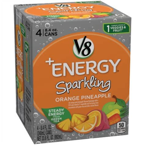 V8 Energy Sparkling Orange Pineapple Juice 4 Cans 84 Fl Oz Kroger