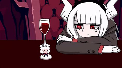An Anime Character Sitting At A Table Next To A Wine Glass