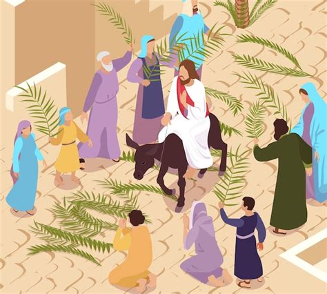 Premium Vector Palm Sunday With Jesus Christ Entering Jerusalem On