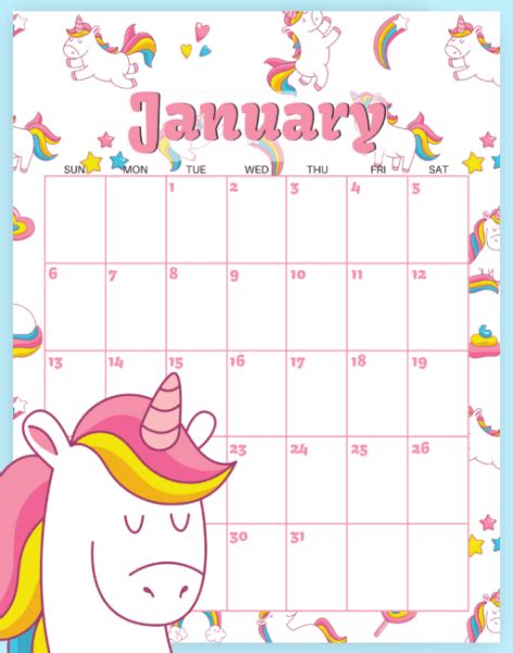 Printable Monthly Calendar For Kids Calendar Templates