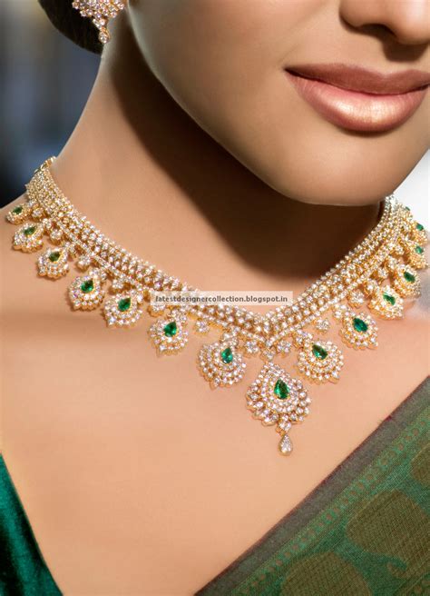Gorgeous And Beautiful Bridal DIamond Necklace Highlighted With Emeralds Latest Indian