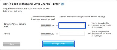 Every bank sets daily limits on the amounts you can withdraw from an atm and charge to your debit card. How to change your withdrawal limit | Shinseibank.com