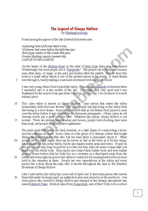 The Legend Of Sleepy Hollow Worksheet Answers - Worksheet List