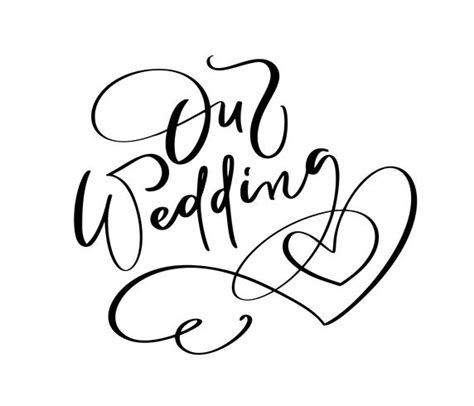 Our Wedding Day Vector Lettering Text With Heart On White Background
