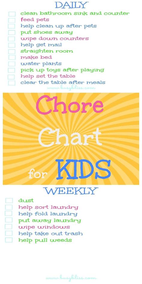 Chore Chart For Kids Busy Bliss Chore Chart Kids Charts For Kids