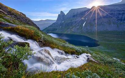 Mountains Scenic Stream Sunset Sunrise Waterfall Water