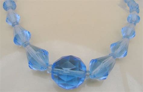 Vintage Blue Crystal Bead Necklace Graduated Beads By Joysshop