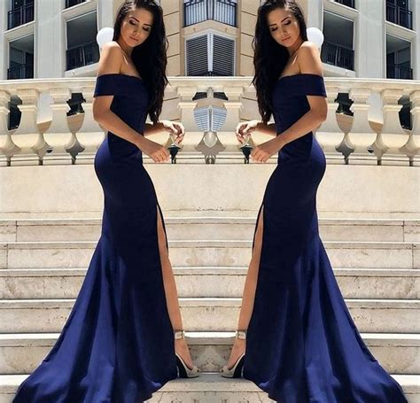 schlicht dark blau abendkleider lang günstig abiballkleider abendmoden sexy prom dress