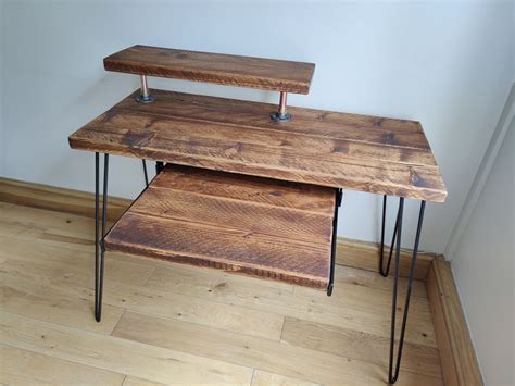 Rustic Desk With Retractable Keyboard Shelf Raised Stand And Etsy Uk