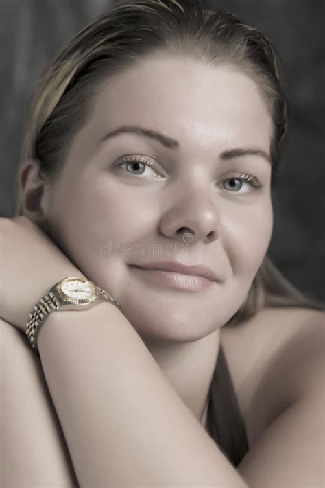 Tender Smile Woman With Wrist Watch In The Daylight Stock Photo Image