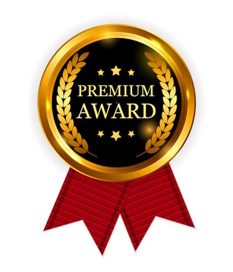 Premium Vector Premium Award Gold Medal With Red Ribbon Icon Sign