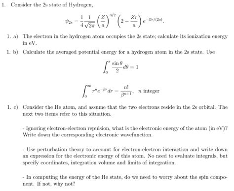 Solved 1 Consider The 2s State Of Hydrogen 1 1 U2 7 Chegg Com