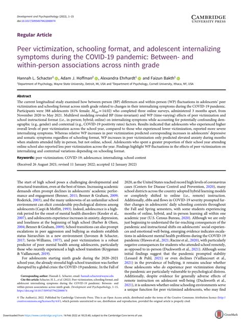 Pdf Peer Victimization Schooling Format And Adolescent Internalizing Symptoms During The