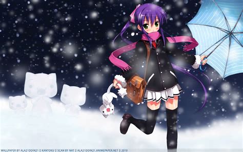 Snow Cats Purple Hair Anime Umbrellas Scarfs Little Busters