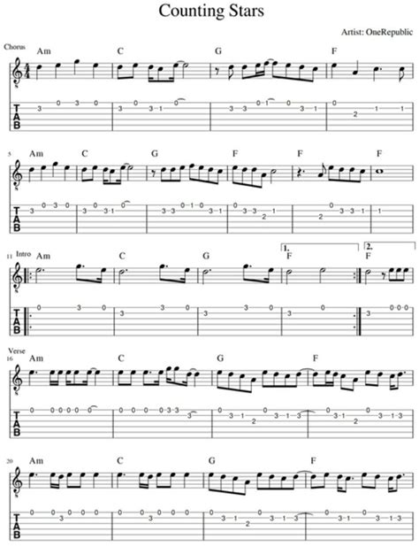 Counting Stars Easy Guitar Tabs Guitar Tabs Songs Acoustic Guitar Music