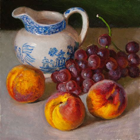 Wang Fine Art Grapes Peaches Still Life Fruit Painting Original